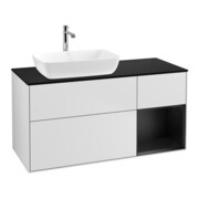 V&B Meuble sous lavabo Finion 120 cm, placage bouleau, tiroir bleu laqué, blanc laqué-1
