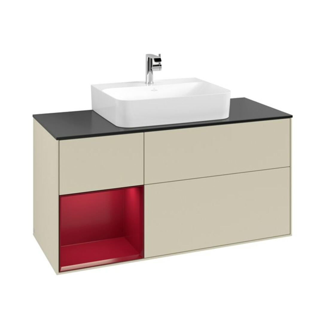 V&B Meuble sous lavabo Finion 120 cm, placage bouleau, tiroir gauche, gris mat laqué