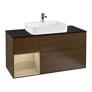 V&B Meuble sous-lavabo Finion 120 cm, placage bouleau, tiroir gauche, noyer veneer