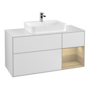 V&B Meuble sous-lavabo Finion 120 cm, placage chêne, 1 tiroir, blanc mat laqué