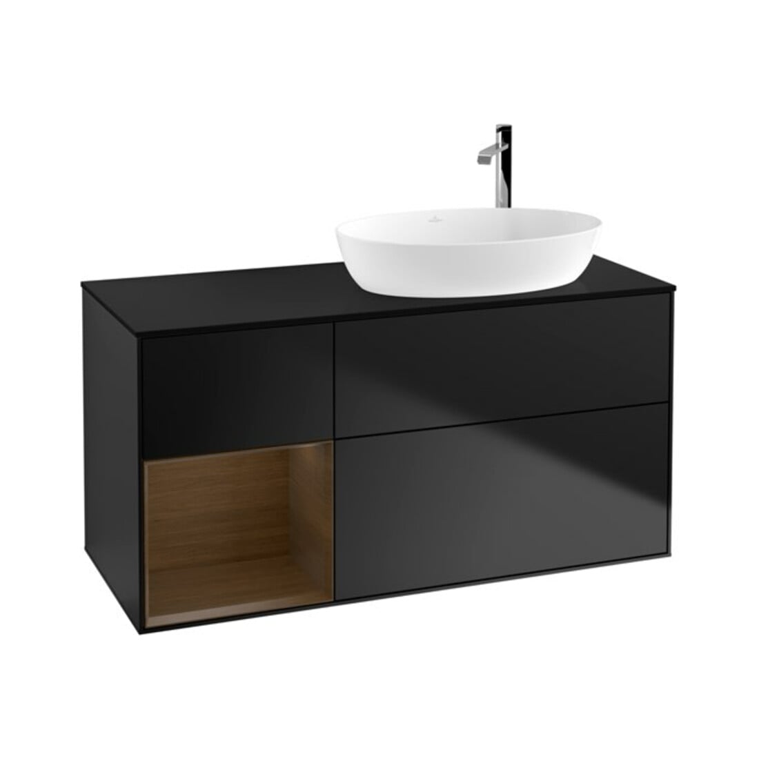 V&B Meuble sous lavabo Finion 120 cm, placage chêne blanchi, façade laquée bleue