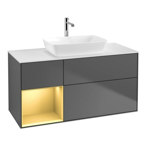 V&B Meuble sous lavabo Finion 120 cm, placage chêne, laqué, anthracite m