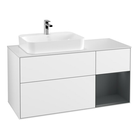 V&B Meuble sous lavabo Finion 120 cm, placage chêne, laqué blanc