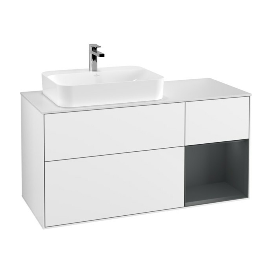 V&B Meuble sous lavabo Finion 120 cm, placage chêne, laqué blanc
