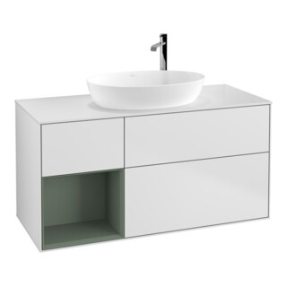 V&B Meuble sous lavabo Finion 120 cm, placage chêne, laqué blanc