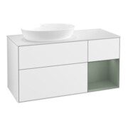 V&B Meuble sous lavabo Finion 120 cm, placage chêne, laqué blanc brillant