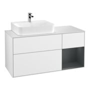 V&B Meuble sous lavabo Finion 120 cm, placage chêne, laque blanche-1