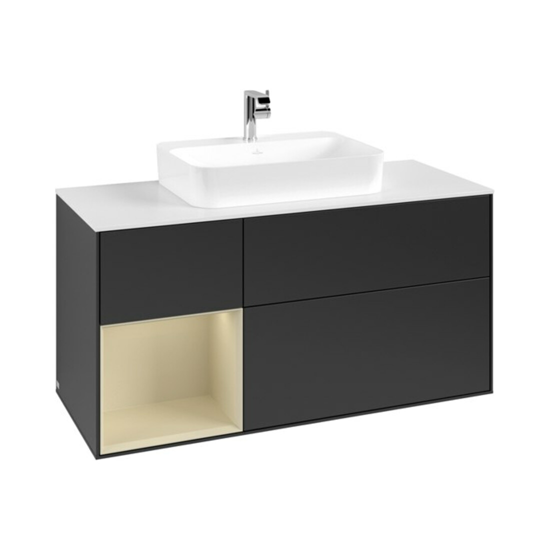 V&B Meuble sous lavabo Finion 120 cm, placage chêne, laqué bleu