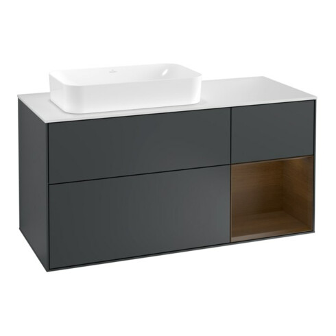 V&B Meuble sous lavabo Finion 120 cm, placage chêne, laqué mat blanc