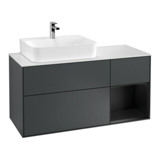 V&B Meuble sous lavabo Finion 120 cm, placage chêne, laqué mat bleu