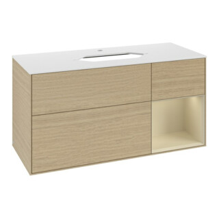 V&B Meuble sous lavabo Finion 120 cm, placage chêne, laqué mat, ouverture à venin