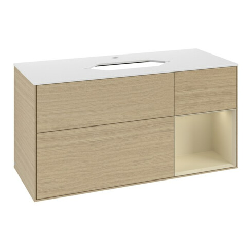 V&B Meuble sous lavabo Finion 120 cm, placage chêne, laqué mat, ouverture à venin