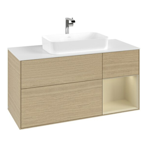 V&B Meuble sous lavabo Finion 120 cm, placage chêne, laqué mat, ouverture à venin