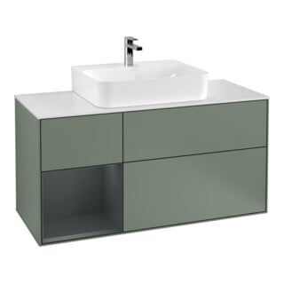 V&B Meuble sous lavabo Finion 120 cm, placage chêne, laqué mat, poignée métal