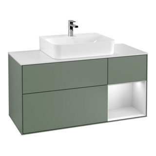 V&B Meuble sous-lavabo Finion 120 cm, placage chêne, laqué rouge, huile et laqué