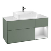 V&B Meuble sous-lavabo Finion 120 cm, placage chêne, laqué rouge, huile et laqué