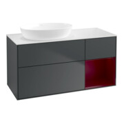 V&B Meuble sous lavabo Finion 120 cm, placage chêne, poignée en laiton, mat brillant-1