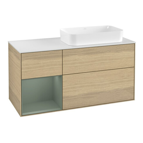 V&B Meuble sous lavabo Finion 120 cm, placage chêne, porte gauche, laqué, Oa ven