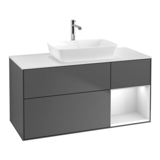 V&B Meuble sous lavabo Finion 120 cm, placage chêne, tiroirs blanc mat, anthracite mat
