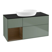 V&B Meuble sous lavabo Finion 120 cm, placage frêne, rangement, olivier mat laqué-1