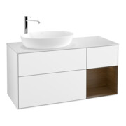 V&B Meuble sous lavabo Finion 120 cm, placage noyer, blanc brillant