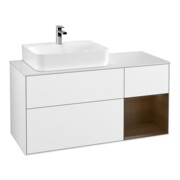 V&B Meuble sous lavabo Finion 120 cm, placage noyer, blanc brillant Lac