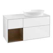 V&B Meuble sous lavabo Finion 120 cm, placage noyer, blanc brillant, laqué