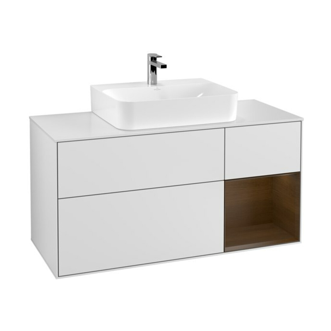 V&B Meuble sous-lavabo Finion 120 cm, placage noyer, blanc mat laqué