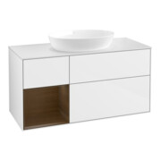 V&B Meuble sous lavabo Finion 120 cm, placage noyer, brillant blanc laqué