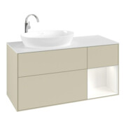 V&B Meuble sous lavabo Finion 120 cm, placage noyer, face blanche laquée, poignées gris laqué-4