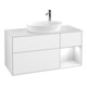 V&B Meuble sous lavabo Finion 120 cm, placage noyer, laqué blanc brillant-1