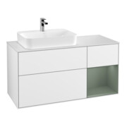 V&B Meuble sous-lavabo Finion 120 cm, placage noyer, laqué blanc brillant-1