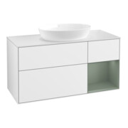 V&B Meuble sous lavabo Finion 120 cm, placage noyer, laqué blanc brillant