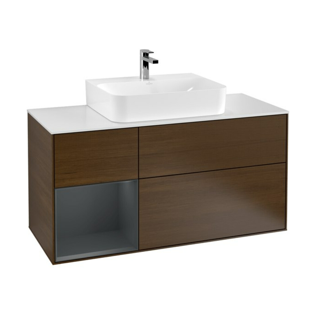 V&B Meuble sous lavabo Finion 120 cm, placage noyer, laqué blanc mat