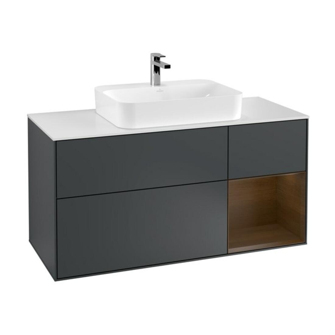 V&B Meuble sous lavabo Finion 120 cm, placage noyer, laqué blanc mat