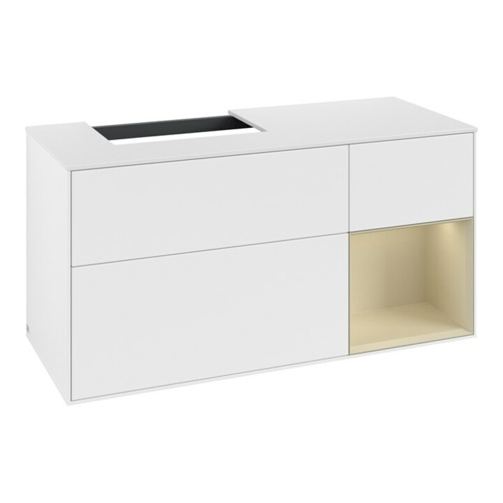 V&B Meuble sous lavabo Finion 120 cm, placage noyer, laqué blanc mat