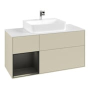 V&B Meuble sous lavabo Finion 120 cm, placage noyer, laqué gris clair-3