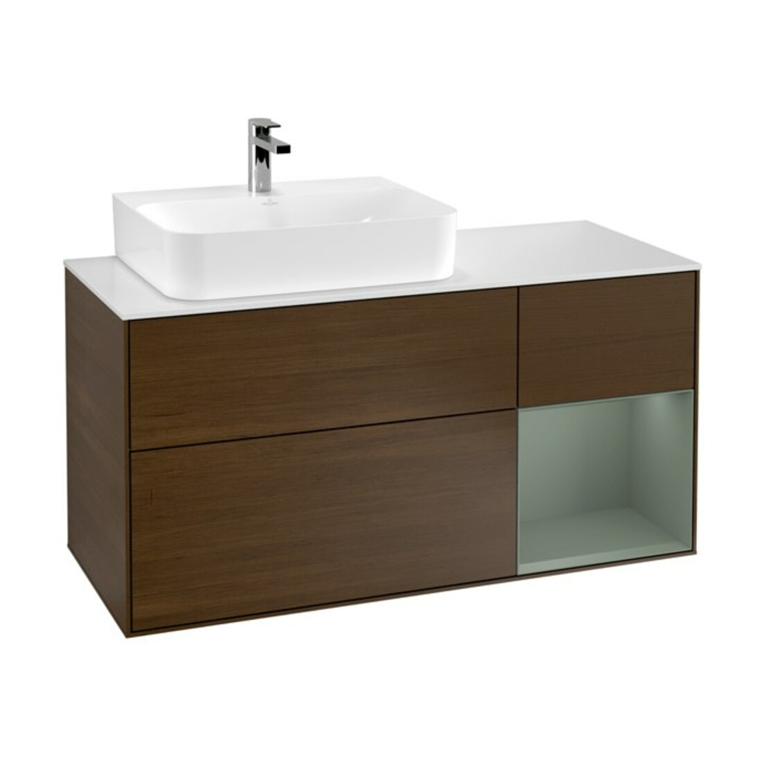 V&B Meuble sous lavabo Finion 120 cm, placage noyer, porte droite, laqué mat