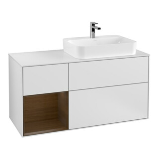 V&B Meuble sous lavabo Finion 120 cm, placage noyer, porte gauche, blanc mat Lac