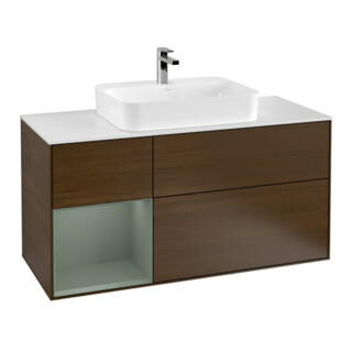 V&B Meuble sous-lavabo Finion 120 cm, placage noyer, porte gauche, laqué mat