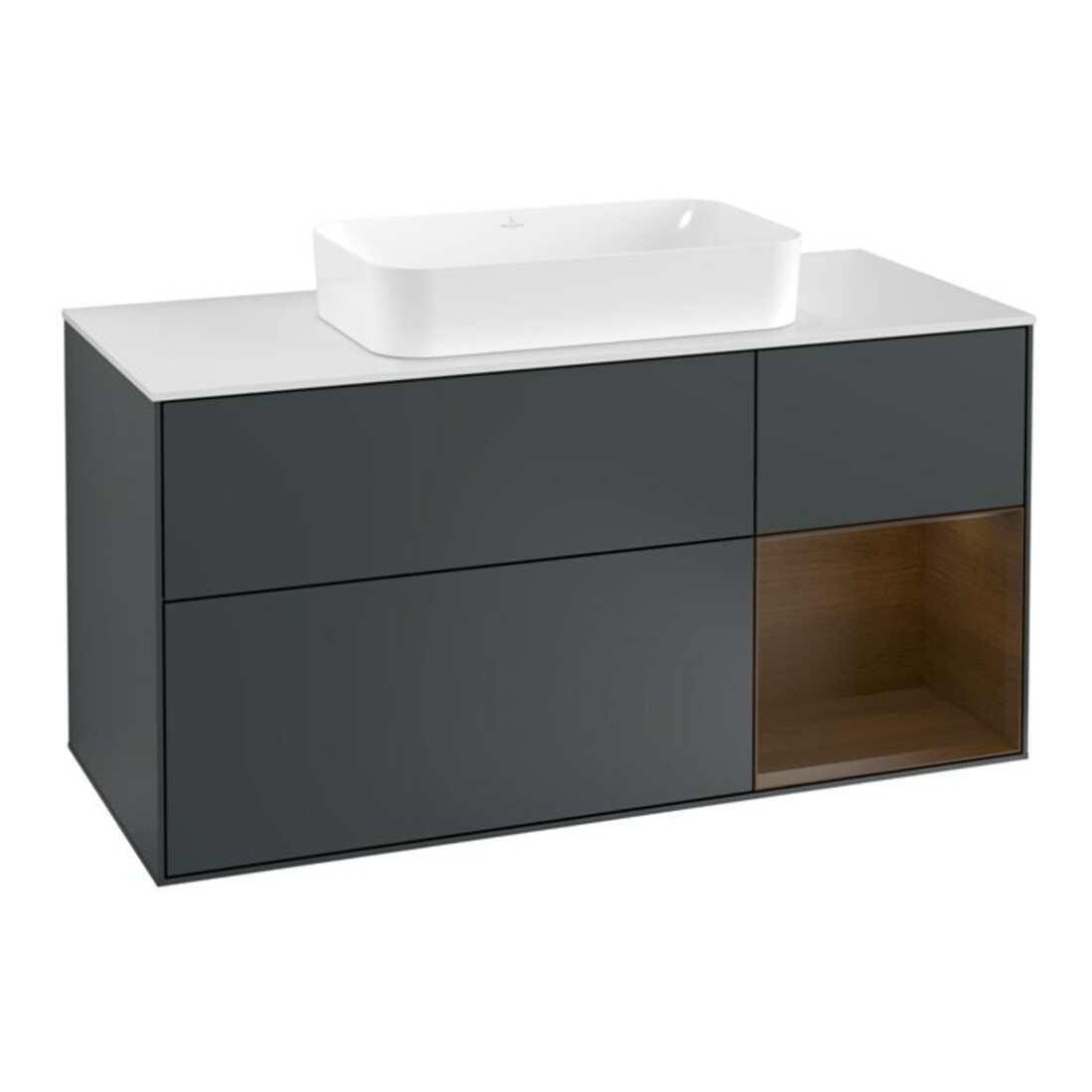 V&B Meuble sous-lavabo Finion 120 cm, placage noyer rouge, mat blanc laqué