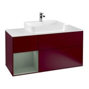 V&B Meuble sous lavabo Finion 120 cm, placage noyer, tiroir gauche, laqué, poignée métal