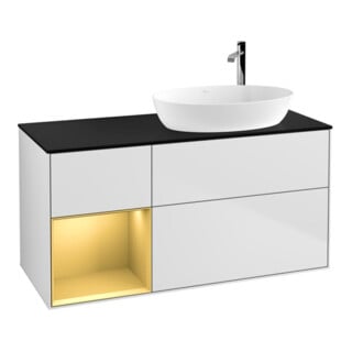 V&B Meuble sous lavabo Finion 120 cm, plan blanc mat, rangement doré mat laqué, blanc mat laqué