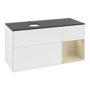 V&B Meuble sous lavabo Finion 120 cm, plan blanc mat, rangement gris mat laqué, blanc mat laqué