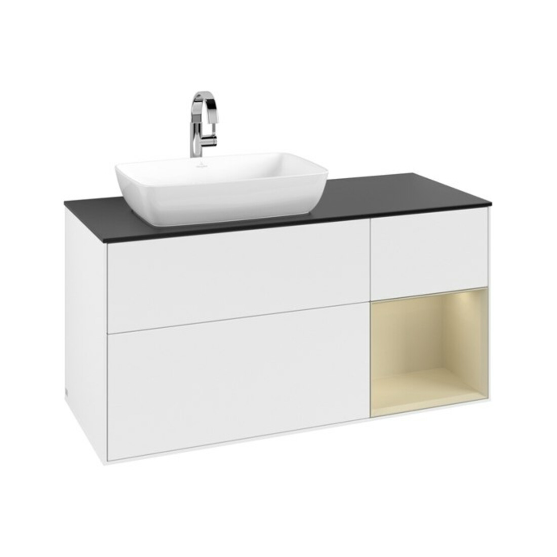 V&B Meuble sous lavabo Finion 120 cm, plan blanc mat, rangement gris mat laqué, blanc mat laqué