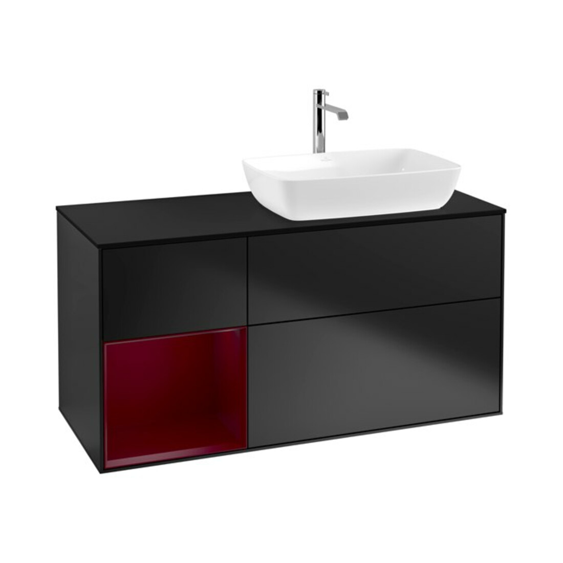 V&B Meuble sous lavabo Finion 120 cm, plan blanc mat, rangement Personnal, bleu mat