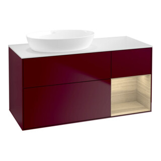 V&B Meuble sous lavabo Finion 120 cm, plan de découpe blanc, étagère ouverte, poignée métal
