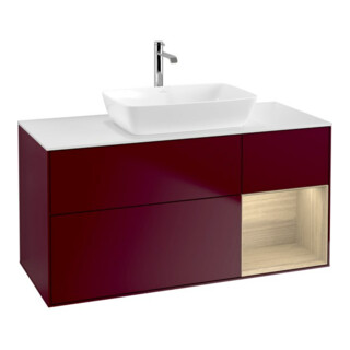 V&B Meuble sous lavabo Finion 120 cm, plan de découpe blanc, étagère réglable, poignée métal