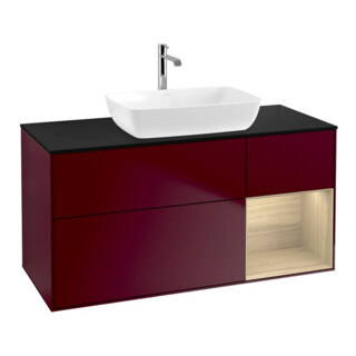 V&B Meuble sous lavabo Finion 120 cm, plan de découpe bleu mat, étagère ouverte, poignée mate