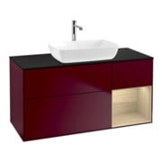 V&B Meuble sous lavabo Finion 120 cm, plan de découpe bleu mat, étagère ouverte, poignée mate